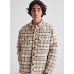 BDG Urban Outfitters Mens Quilted Plaid Flannel Shirt Jacket Tan Cream Large